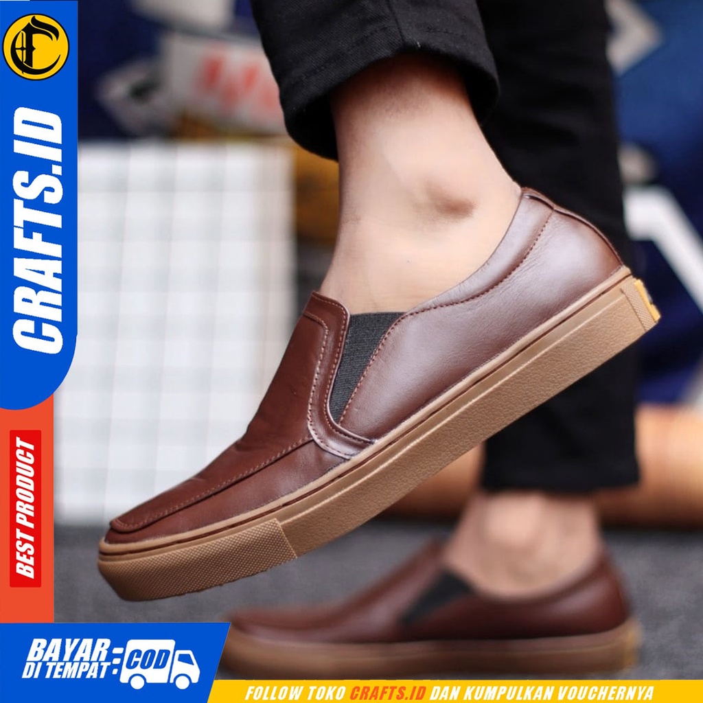 CRAFTS Mori - Sepatu Slip On Pria Casual Kulit Asli