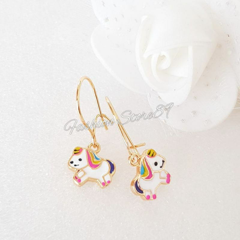 Anting Anak Unicorn Pink perhiasan lapis emas 18k yaxiya impor unicorn anting impor anting anak anting kuda poni pink