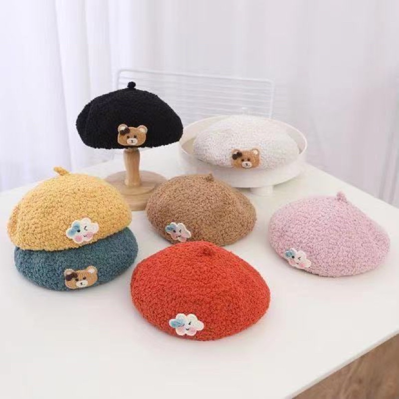 Topi Baret Anak Perempuan Import Bahan Corduroy Model Cloud And Bear