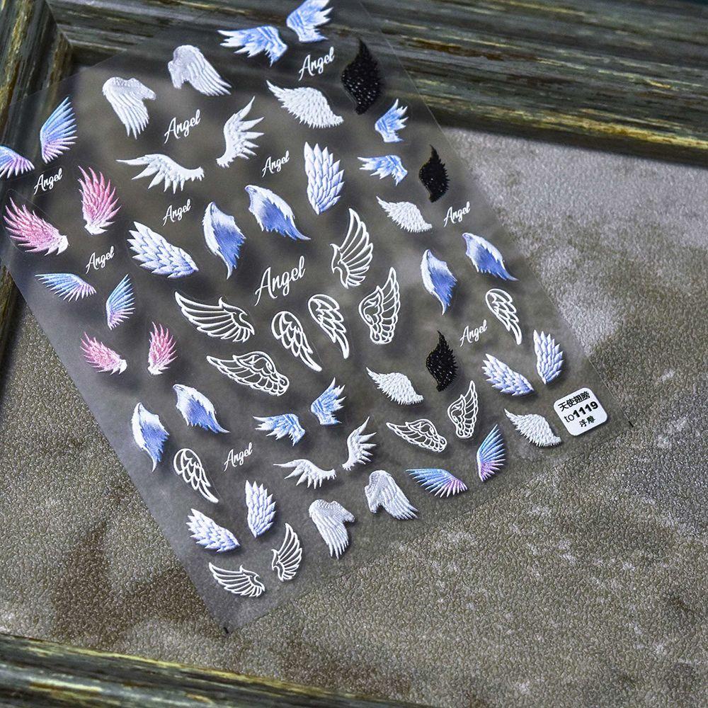 AUGUSTINA Agustin 3D Sayap Malaikat Stiker Kuku DIY Desain Khusus Timbul Gaya Beragam Manicure Tool