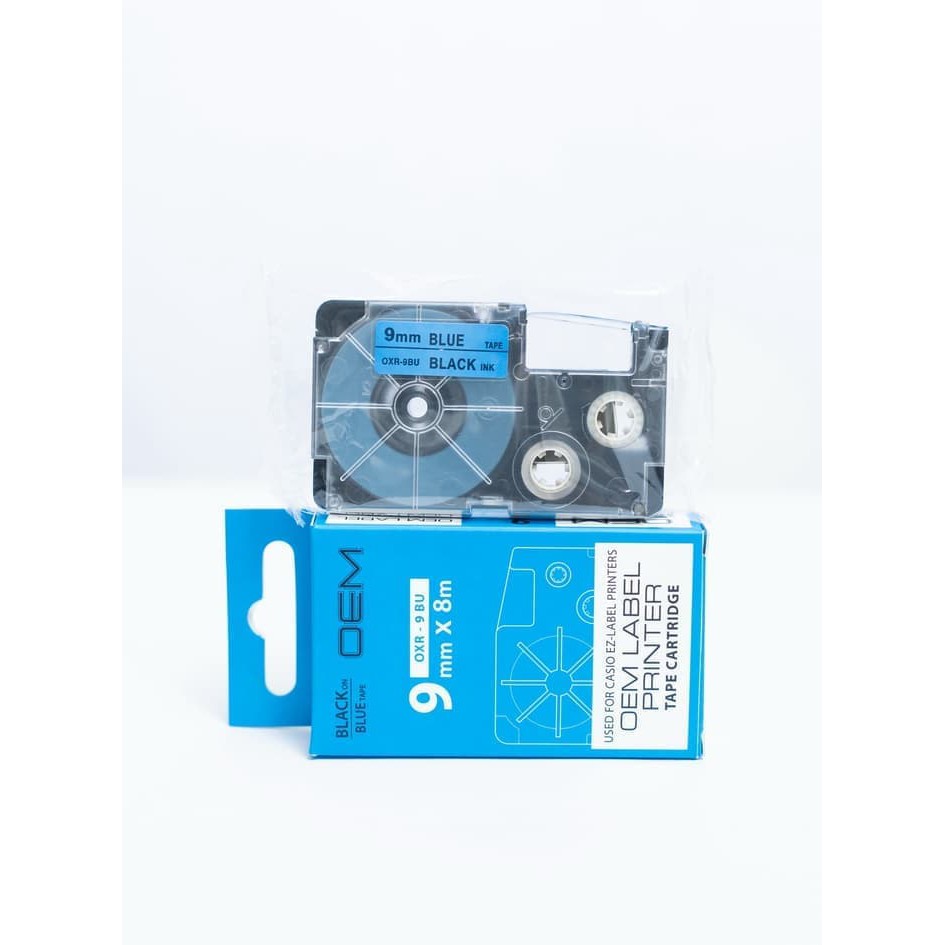 OEM TAPE EZ LABEL CASIO 9MM BLACK INK BLUE (OXR-9BU)