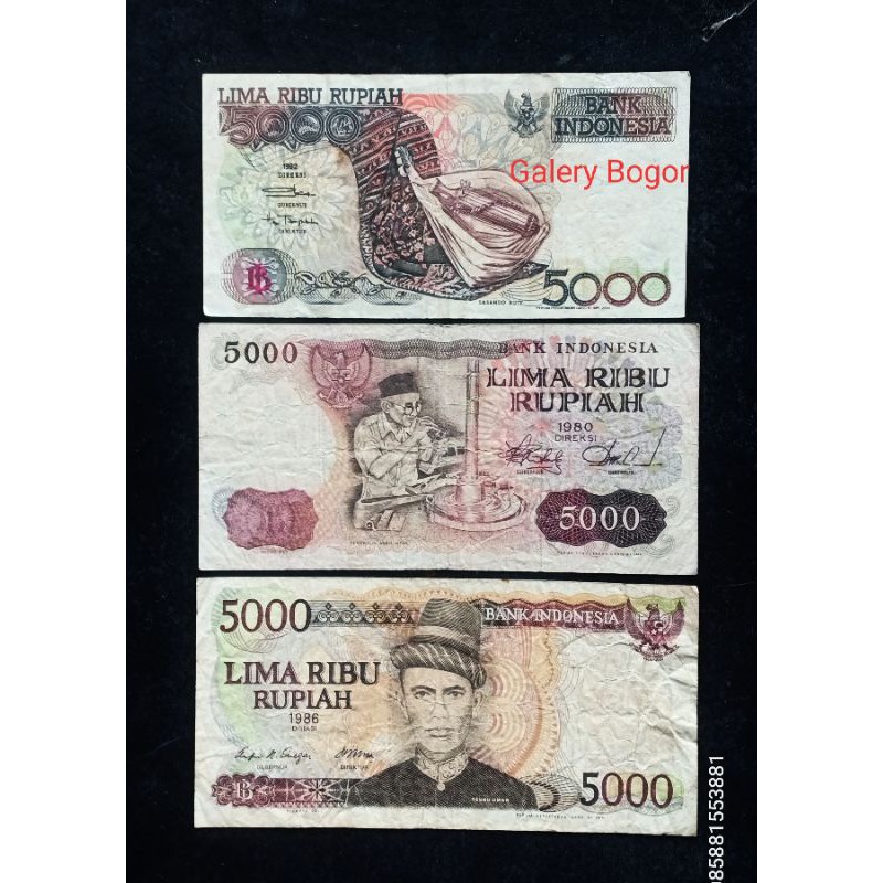 (Murah) uang kuno Rp 5000 asah intan 1980 Rp 5000 sasando 1992 Rp 5000 rupiah teuku umar 1986