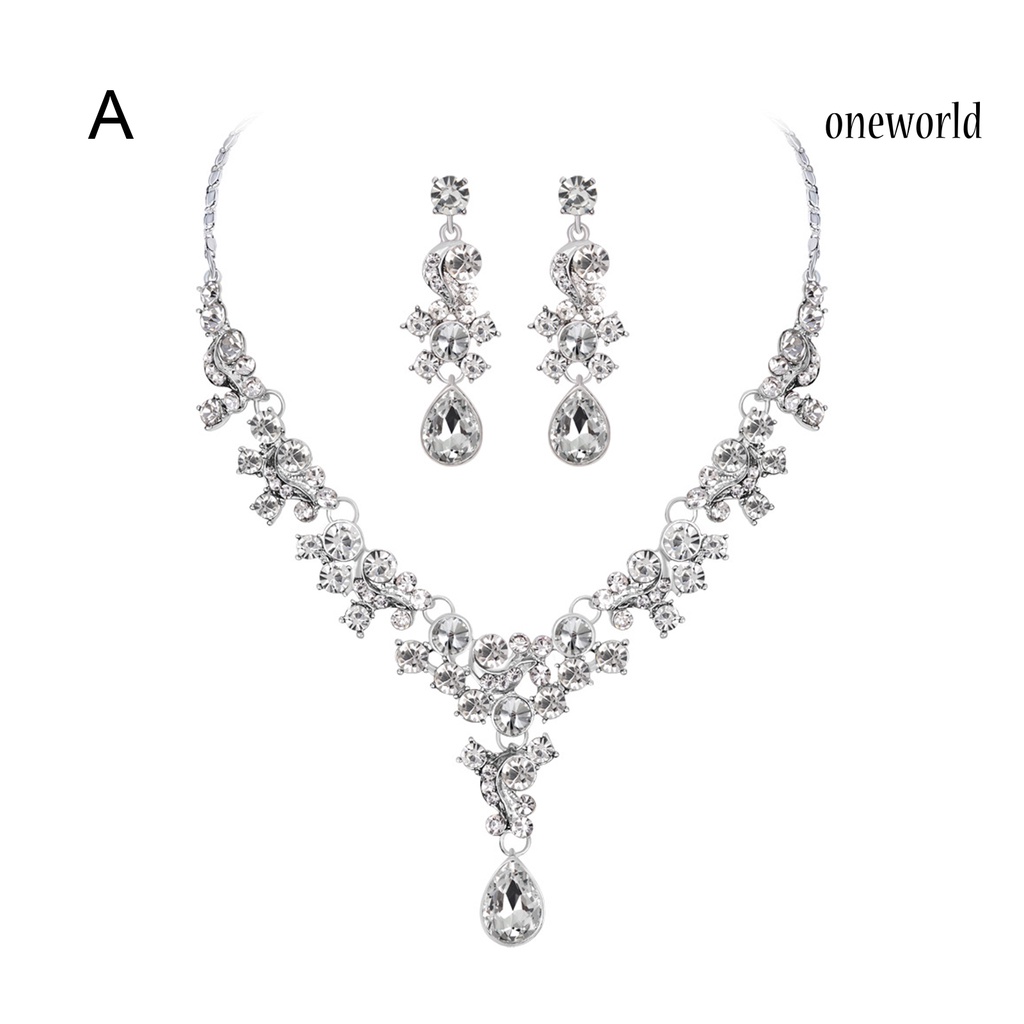 OW@ Women Prom Wedding Bridal Faux Crystal Rhinestone Necklace Earrings Jewelry Set