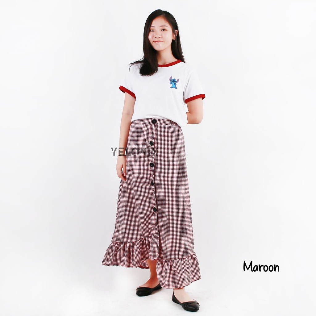 Rok ZENIA PANJANG Skirt Tartan Kotak Ruffle - YELONIX