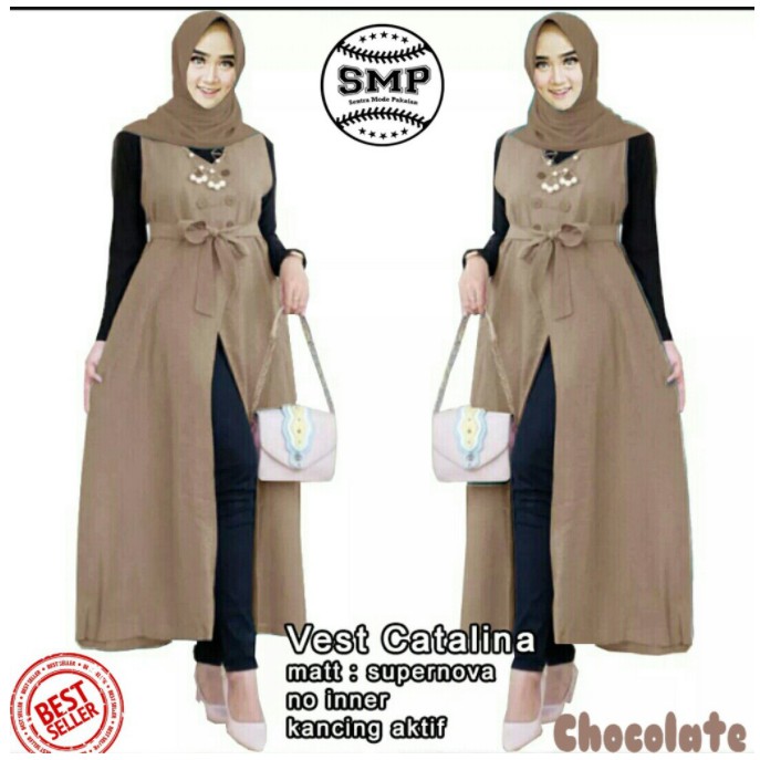 2 Size,6 Warna CATALINA VEST Baju Luaran Rompi Wanita Fashion Muslim Terbaru,Terkini &amp; Terlaris