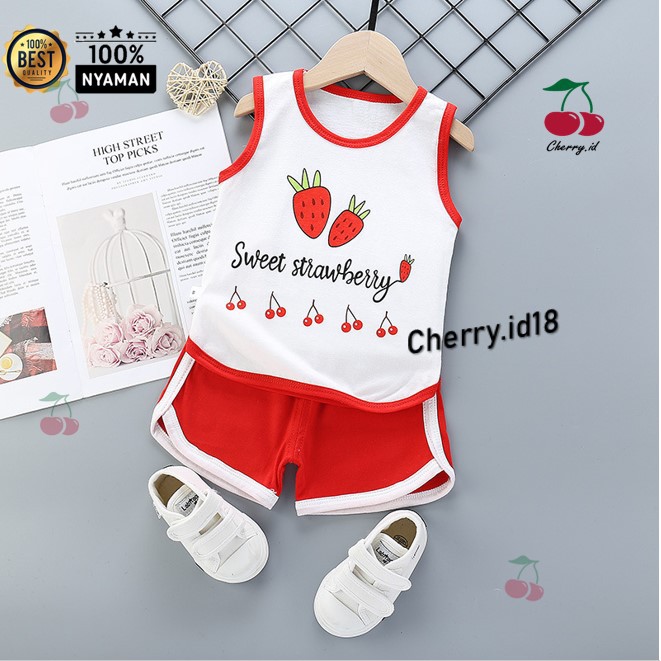 Cherry COD Setelan Anak Tanpa Lengan / Pakaian Anak / Pakaian Bayi Oblong - STL15