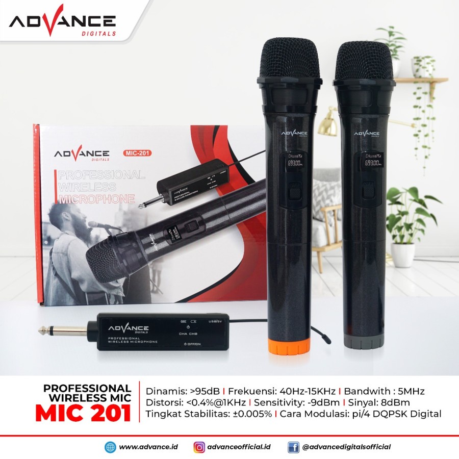 COD MIC WIRELESS DOUBLE ADVANCE 201 MICROPHONE ADVANCE 201 MIC KARAOKE