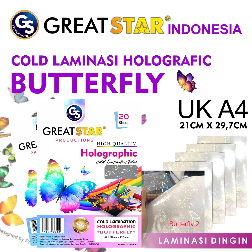 

Cold Lamination Film Holographic Butterfly A4/20