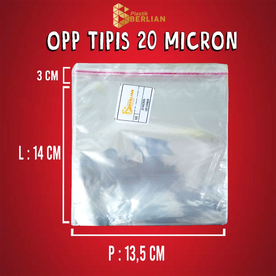 

13,5 x 14 cm Plastik OPP TIPIS (100 lbr) (lem/seal)