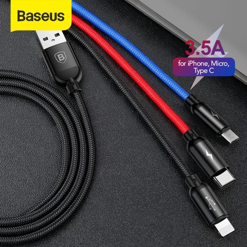 BASEUS Three Primary Colors 3-in-1 Cable USB 3.5A 1.2M CAMLT-BSY