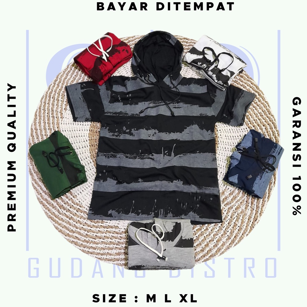 Kaos Kupluk distro motif GARIS original | kaos 3second pria murah | baju sablon full printing brande