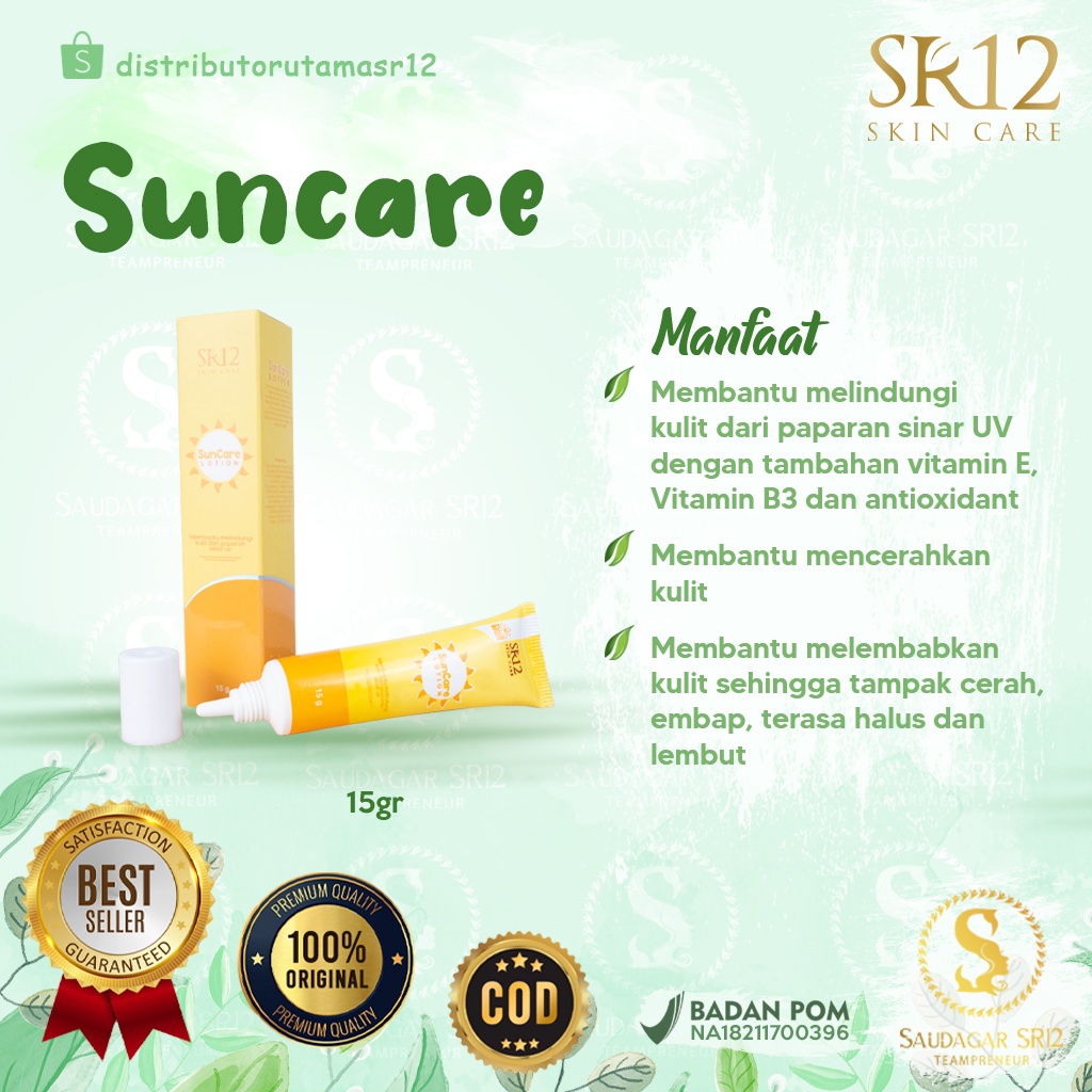 SUNCARE LOTION SPF 25++ SUN CARE SR12 BPOM SUNBLOCK SUNSCREEN TABIR
SURYA PELINDUNG SINAR UV