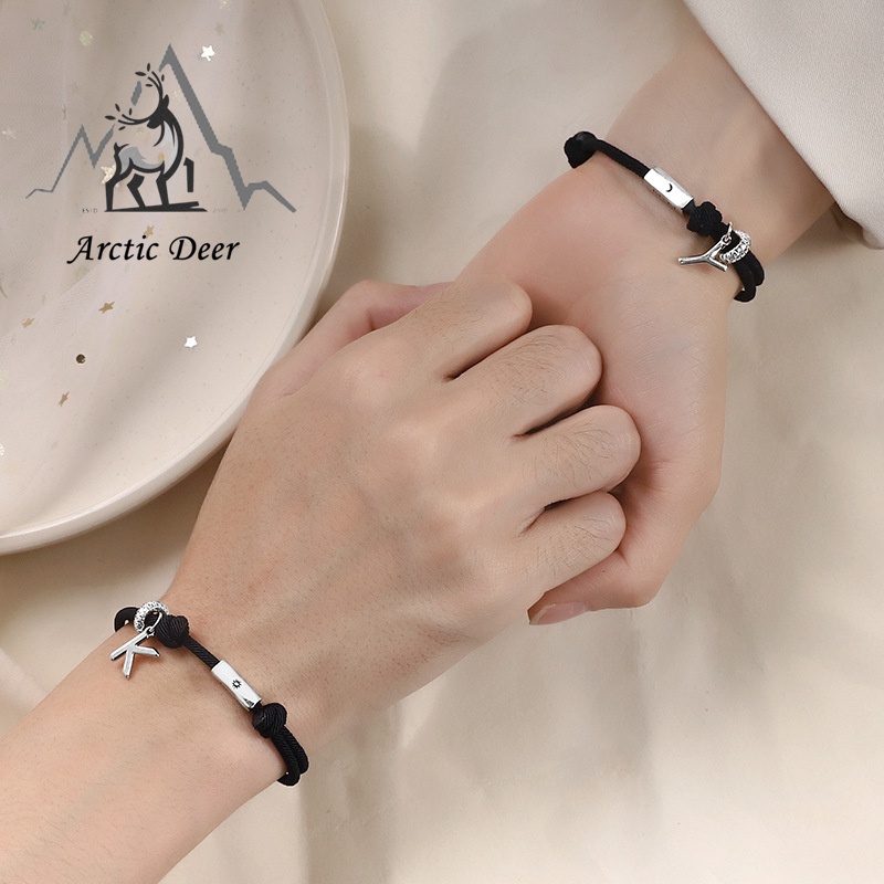 Gelang inisial Huruf /Gelang couple Sun and Moon Gelang sahabat Original Arctic Deer