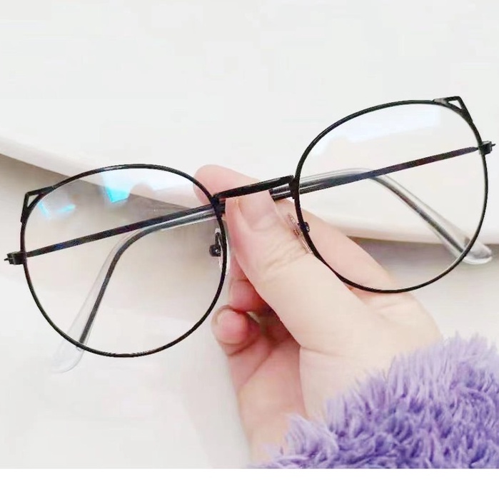 (Rowling)Impor murah Frame Kacamata Wanita dan Pria Gaya Retro Round Eyeglasses Metal Frame Kacamata Fashion-ka-5 hitam