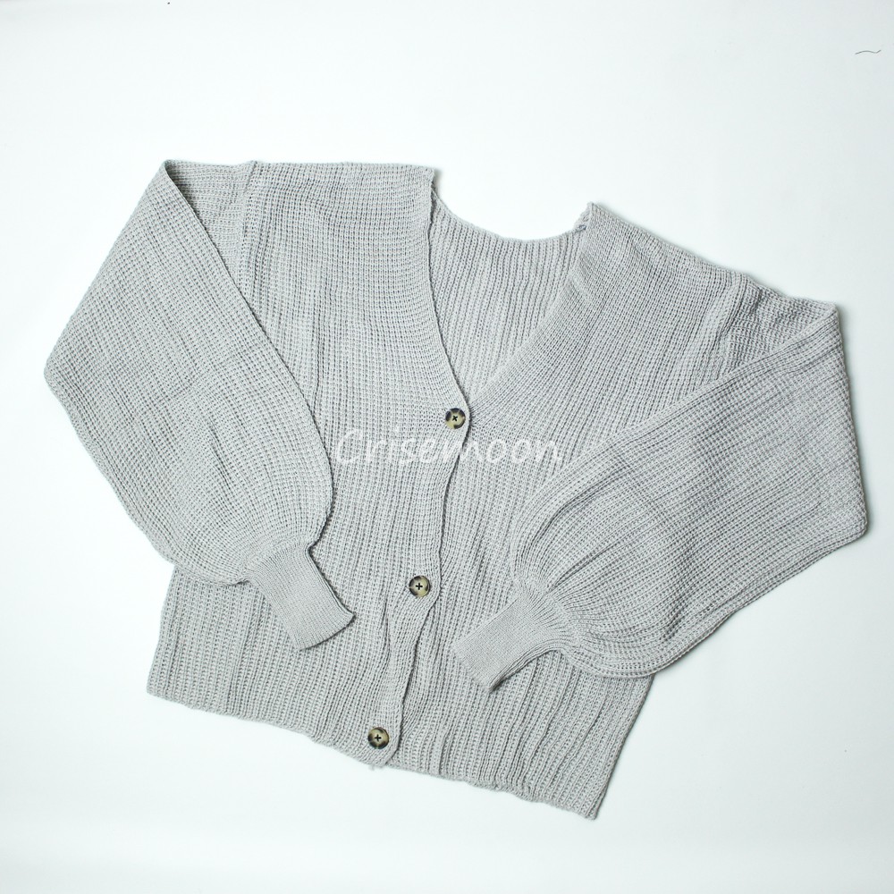 Vina Knitted Cardigan Rajut Kancing Oversize Tangan Balon-Grey