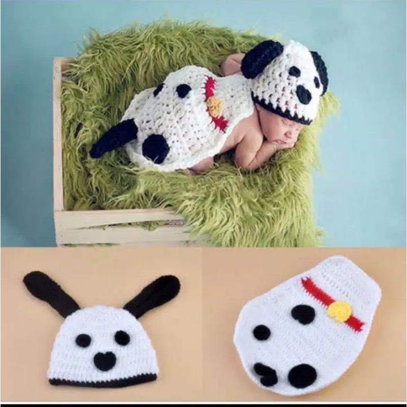 kostum bayi doggy/ kostum bayi anjing/ kostum baju rajut bayi/ kostum baby/ kostum fotografi bayi