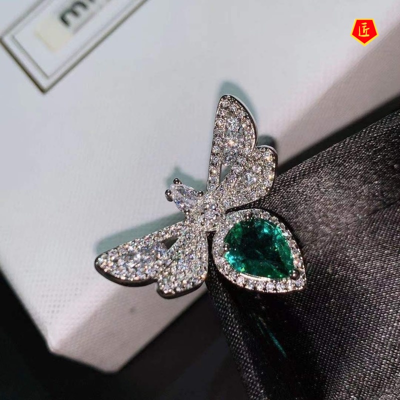 [Ready Stock]Special-Interest Design Emerald Cute Bee Ring for Women