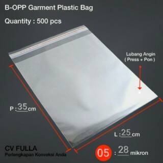  Plastik  baju Opp ukuran  25 x 35 cm 05 028 mikron Atau 03 