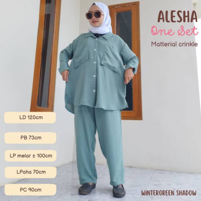 Alesha Oneset bahan rayon crinkle Airflow Ld120cm setelan dewasa tangan panjang celana panjang polos