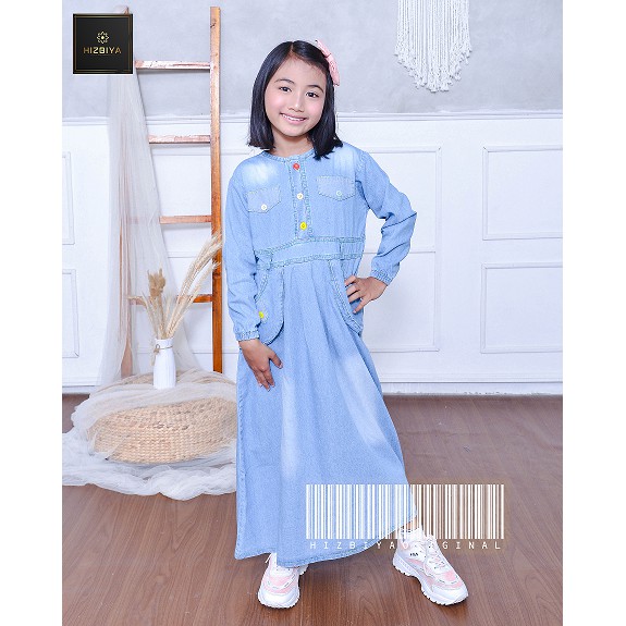 Dress / Gaun Panjang Gamis Maxi Jeans Anak Perempuan untuk umur 2thn - 10 thn original by HIZBIYA