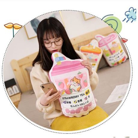 BONEKA BANTAL BOBA MILK TEA JUMBO PINK BANTAL BONEKA BUBBLE TEA LUCU BIRU