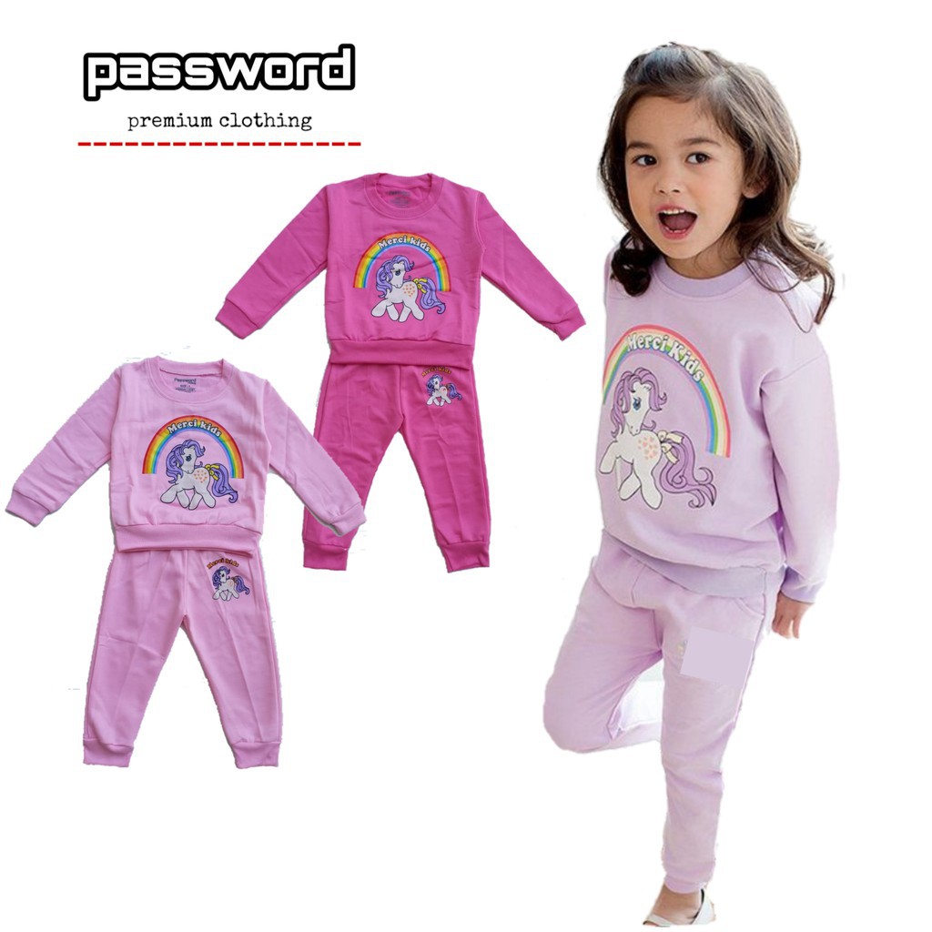 plazababyku PASSWORD UNICORN MERCI Setelan Sweater 1 - 7 Tahun Baju Anak BerKualitas