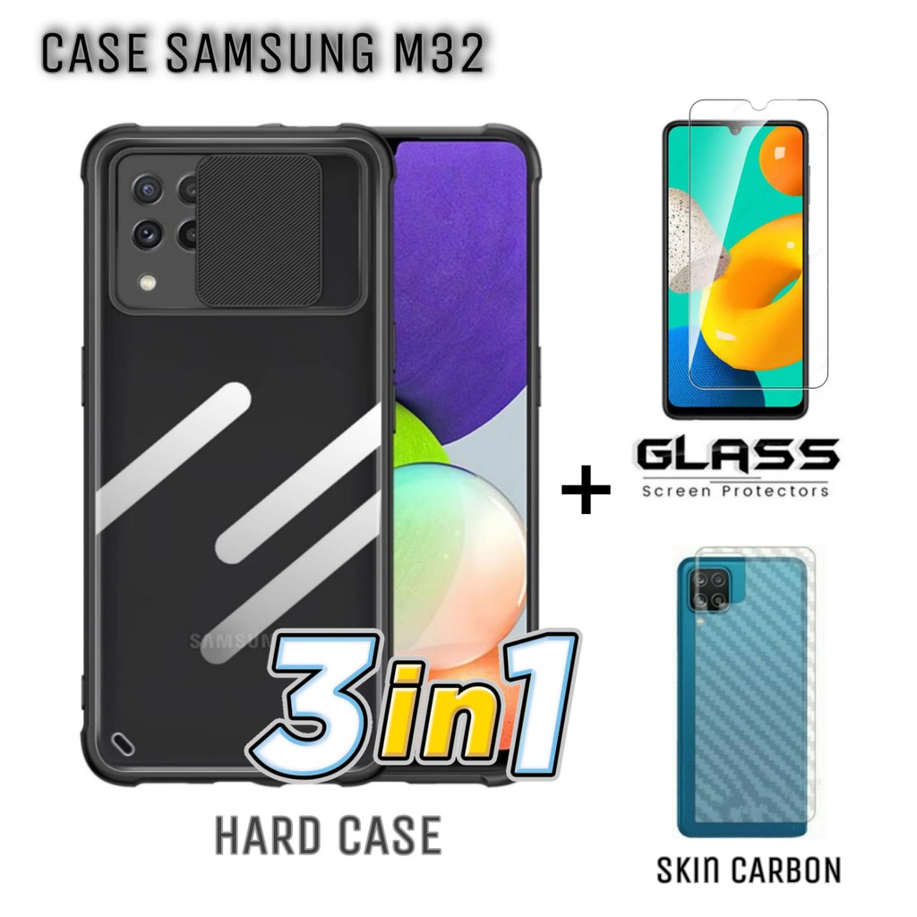 Case SAMSUNG GALAXY M32 Paket 3in1 Hard Case Fusion Sliding Free Tempered Glass Layar & Garskin