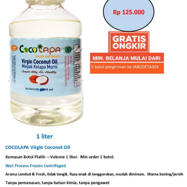 

COCOLAPA VCO Kemasan Botol 1 liter