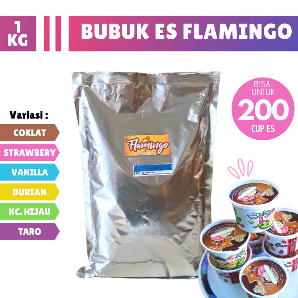 

BUBUK ES KRIM INSTAN PREMIX FLAMINGO ICE CREAM BUBUK ESKRIM MAKANAN MINUMAN 1KG