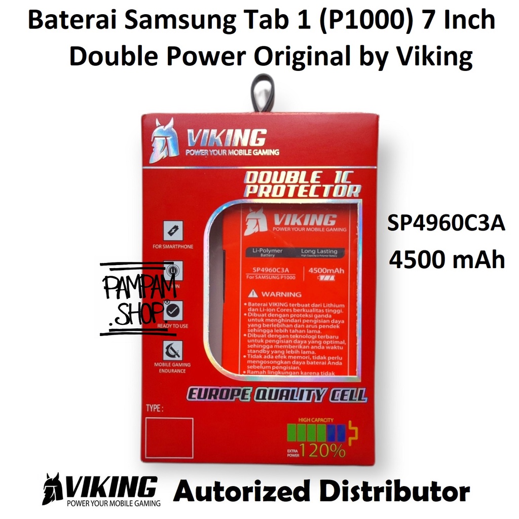 Baterai VIKING Double Power Original Samsung Tablet Tab 1 P1000 7&quot; Inch SP4960C3A Batre Batrai Battery HP Inchi Ori