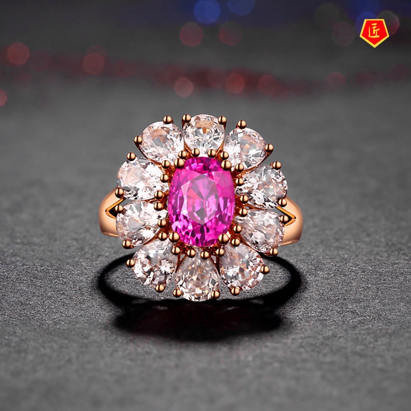 [Ready Stock]Luxury Elegant Colored Gems Pink Crystal Ring
