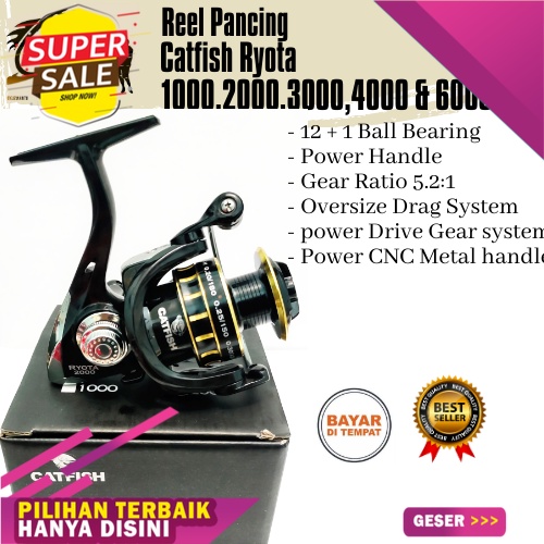 *Promo Murah* Reel Pancing Catfish Ryota 1000-6000 (12+1Bearing) Power Handle