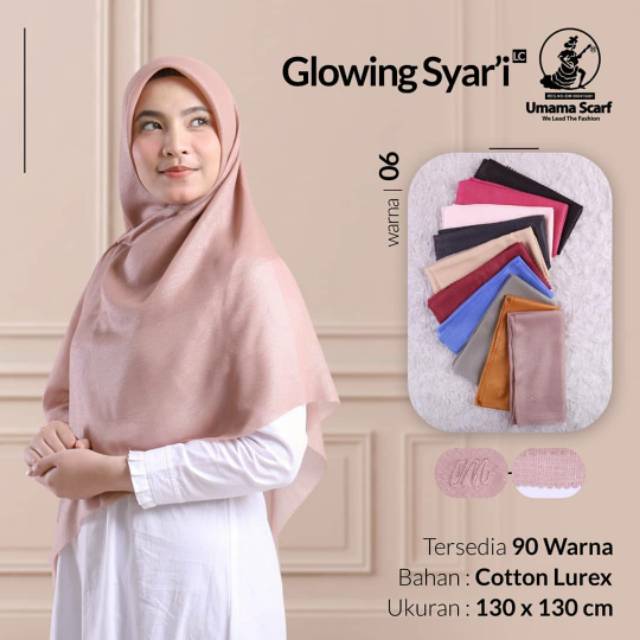 SEGIEMPAT GLOWING SYARI LC UMAMA SCARF / HIJAB JILBAB SQUARE GLOWING LUREX SYARI LASER CUT MURAH