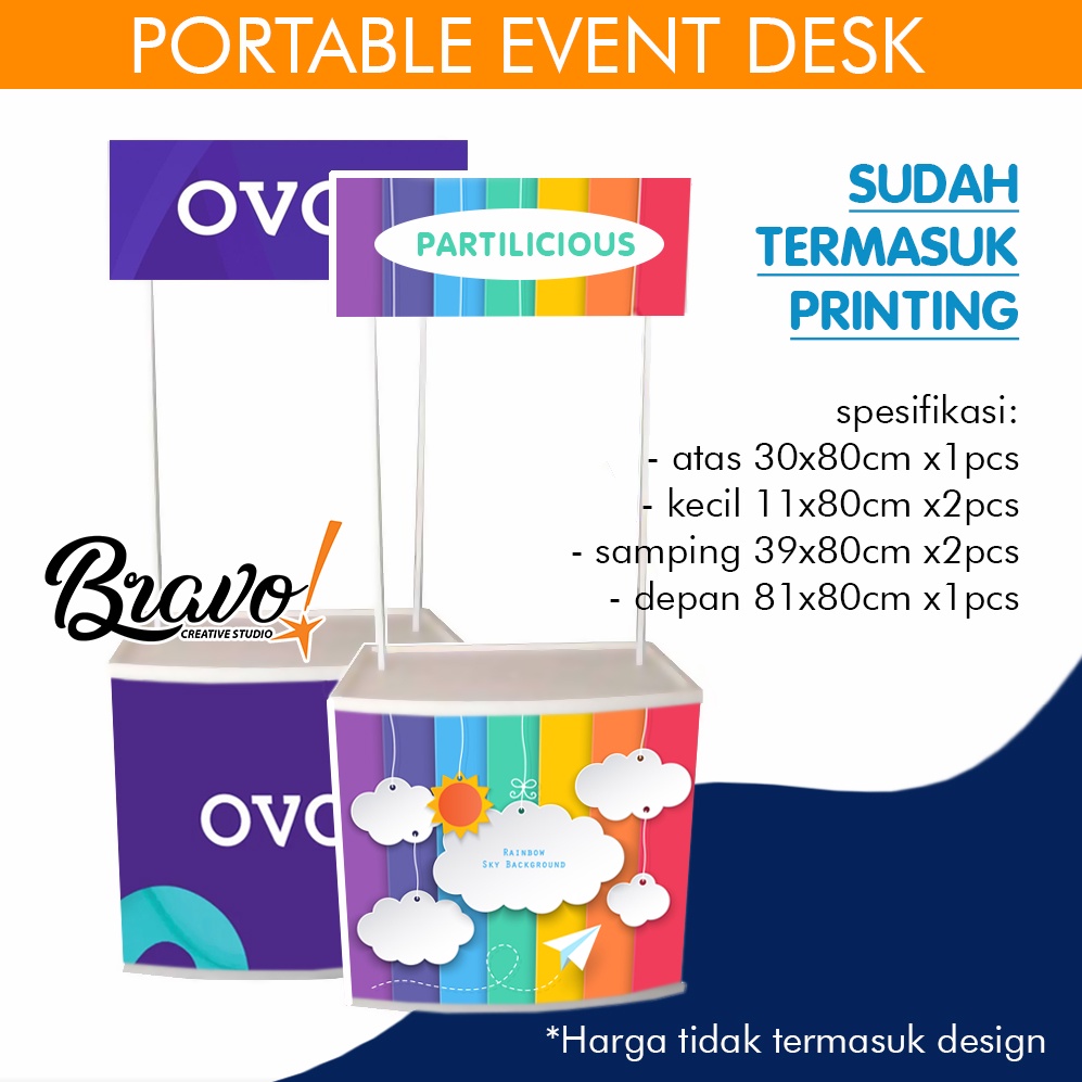 SET PRINTING & MEJA Promosi Stand Event Desk Booth Portable Jualan Stan Makanan