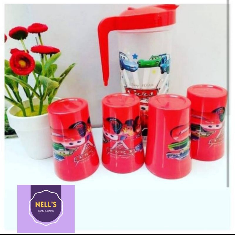 TEKO BERANAK KARAKTER GELAS SET PLASTIK 5 IN 1TEKO SET/ TEKO SET