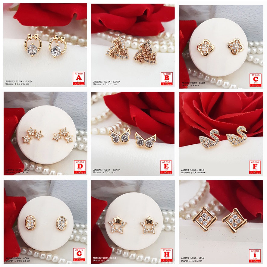 AT 010 Anting Tusuk Murah Permata Sirkon Perhiasan Lapis Emas Imitasi Giwang Wanita Dewasa Aksesoris Xuping Anting Set Luxx Xuping