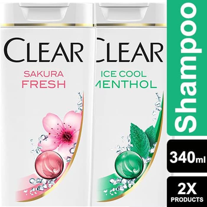 Paket Hemat Shampoo Clear Ice Cool Menthol 340ml & Sakura 340ml Unilever