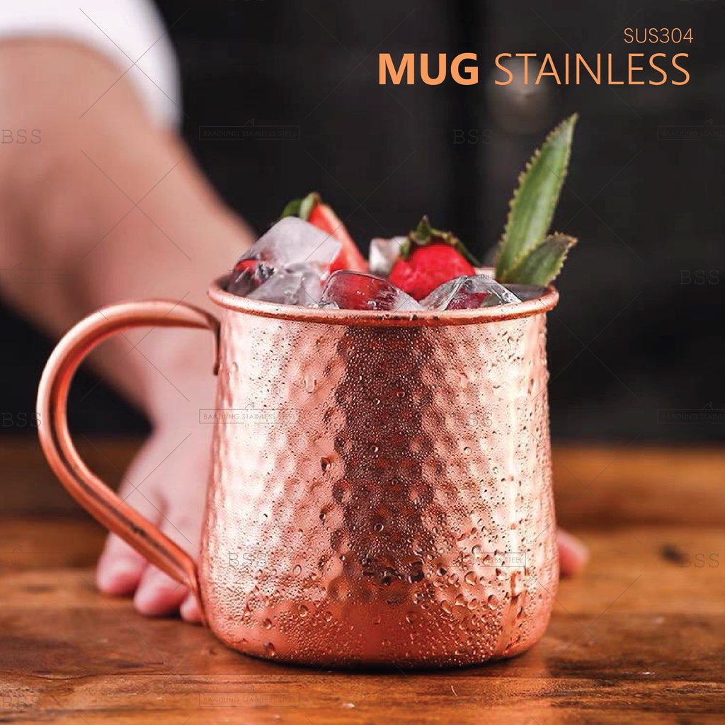 Gelas Mug Stainless SUS 304 500ml Moscow Mule Muk Rosegold Mojito Mocktail Cocktail Unik