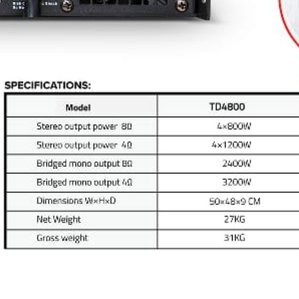 POWER AMPLIFIER SOUNDSTANDARD TD4800/TD 4800 4CH 4 x 800 WATT