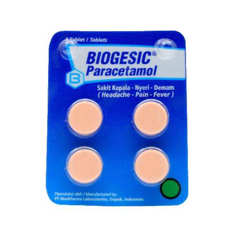 BIOGESIC Strip 4 Tablet - Paracetamol 500 MG Obat Demam Sakit Kepala Parasetamol