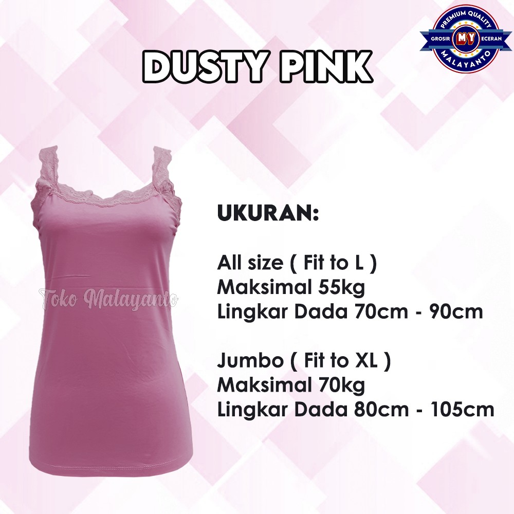 Tanktop Tali Renda Bahan Rayon Super Ukuran All Size dan Jumbo Ready stok!!-Dusty Pink