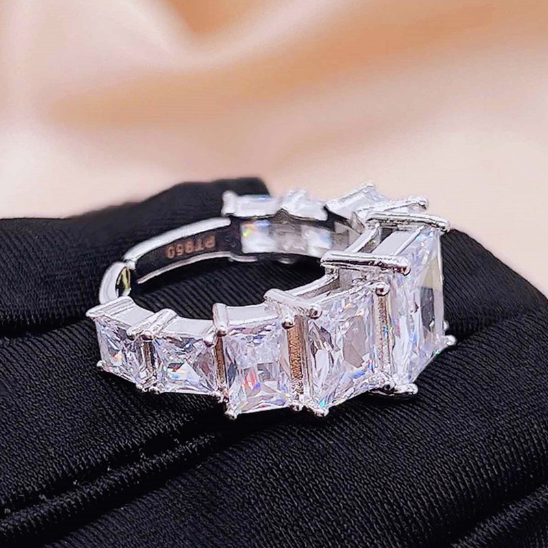 Fancyqube Cincin Berlian Imitasi Bentuk Kotak Warna Silver Model Terbuka Dapat Disesuaikan Untuk Wanita