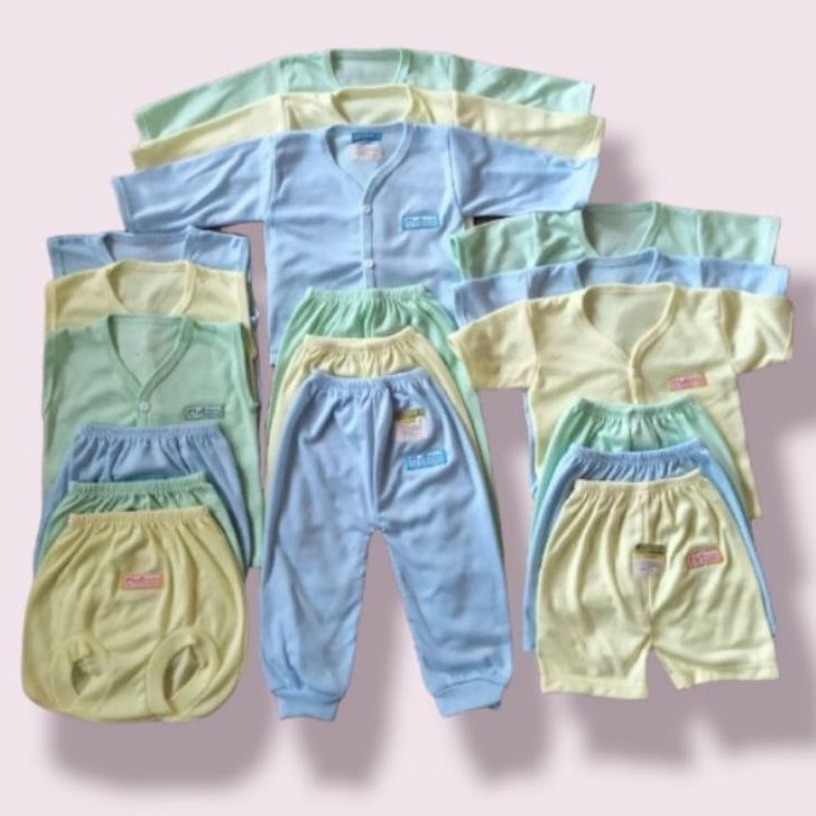 paket hemat baju dan celana bayi polos 9 setel(18 pcs)