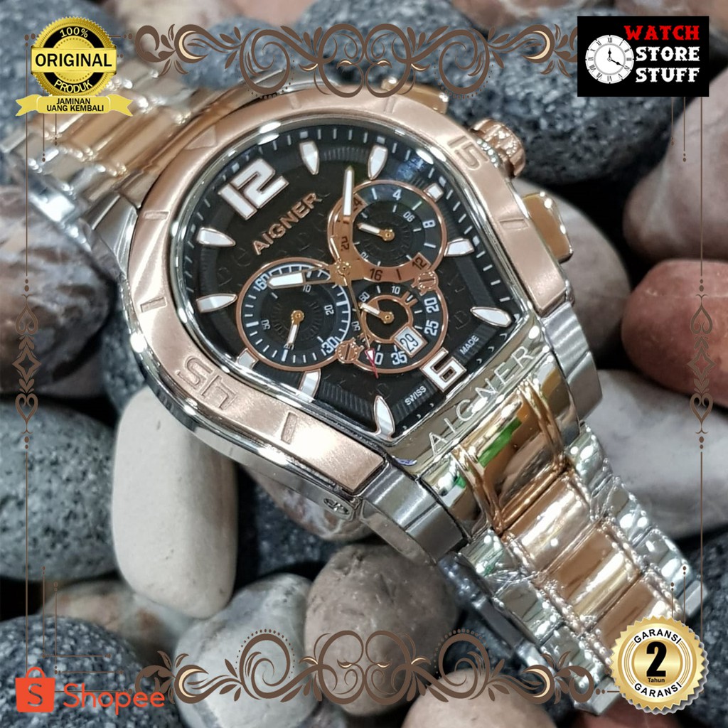JAM TANGAN PRIA WANITA | RANTAI | KULIT | KARET | MURAH | ARLOJI PRIA AIGNER PALERMO TWO TONE STAINL