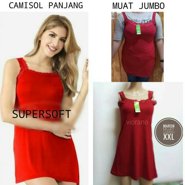 Camisol Panjang Wanita Renda Viorano Super Lembut / Tangtop Cewek Longdress Panjang Jumbo Super Soft