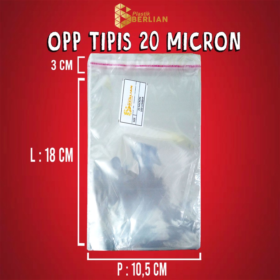 

10,5 x 18 cm Plastik OPP TIPIS (100 lbr) (lem/seal)