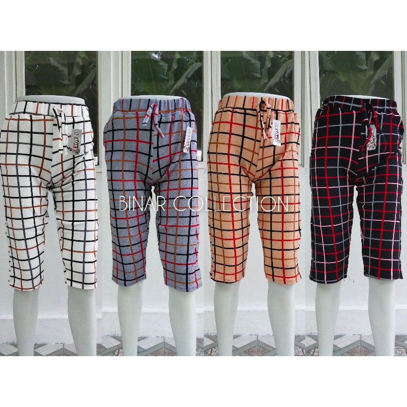 PD 02- Celana Motif Pendek Pensil 7/8 wanita waffle allsize fit L XL kolor harian santai murah
