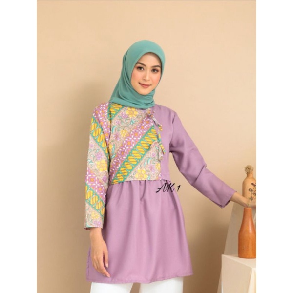 ATASAN BATIK WANITA LENGAN PANJANG BAJU SERAGAM MURAH KOMBINASI MOSCREPE MODEL TERKINI