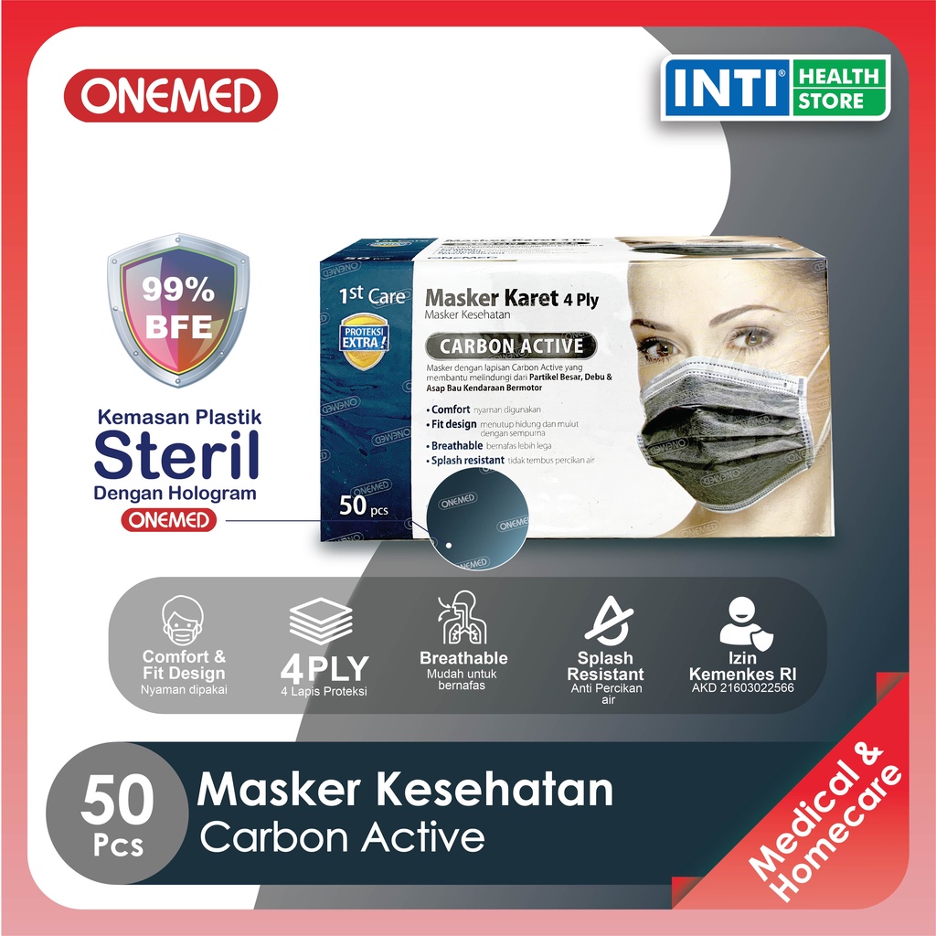 Onemed | Masker Carbon Active 4 Ply | Masker Karbon | Masker Medis