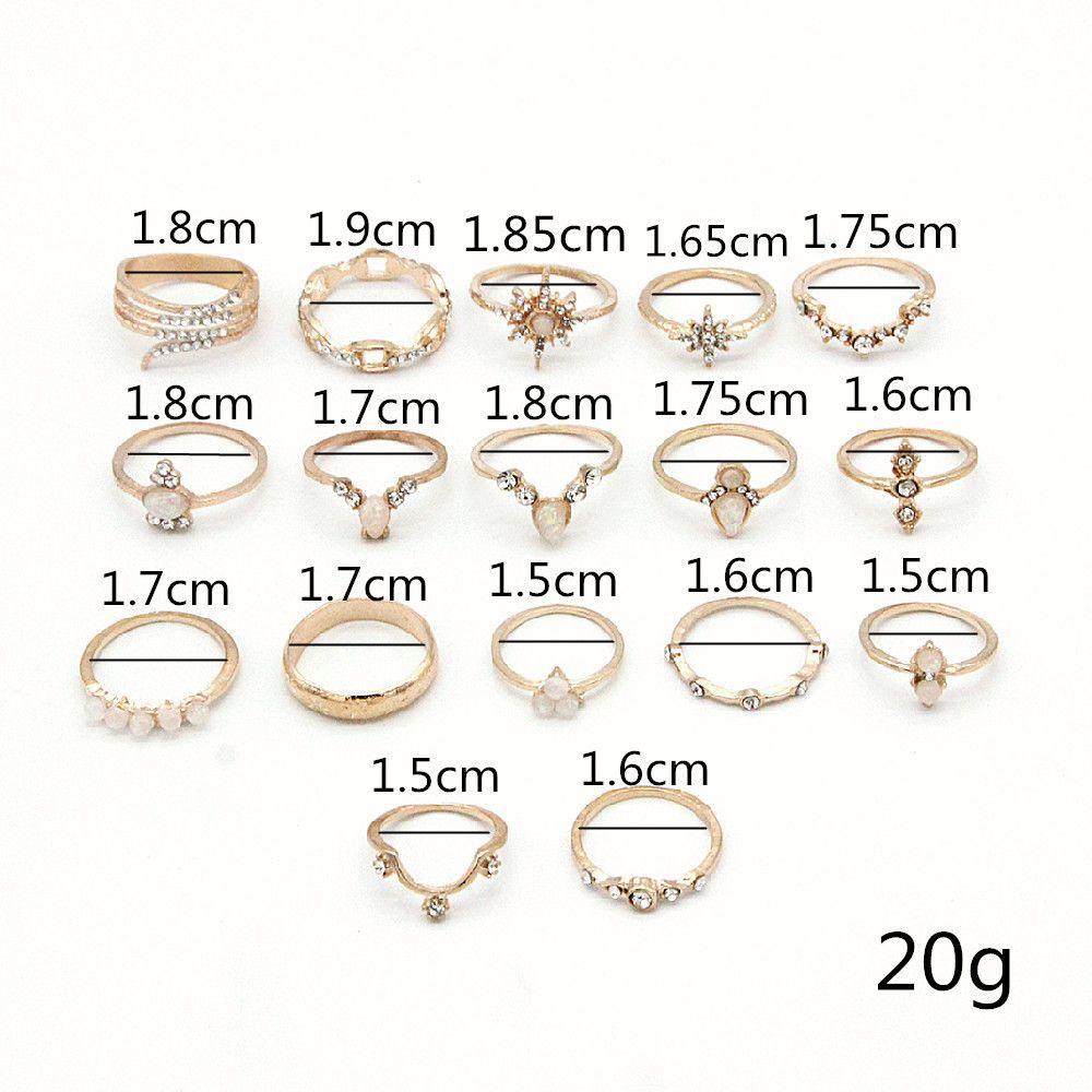 Nanas 17pcs/Set Cincin Set Perhiasan Pernikahan Mutiara Kristal Bohemian